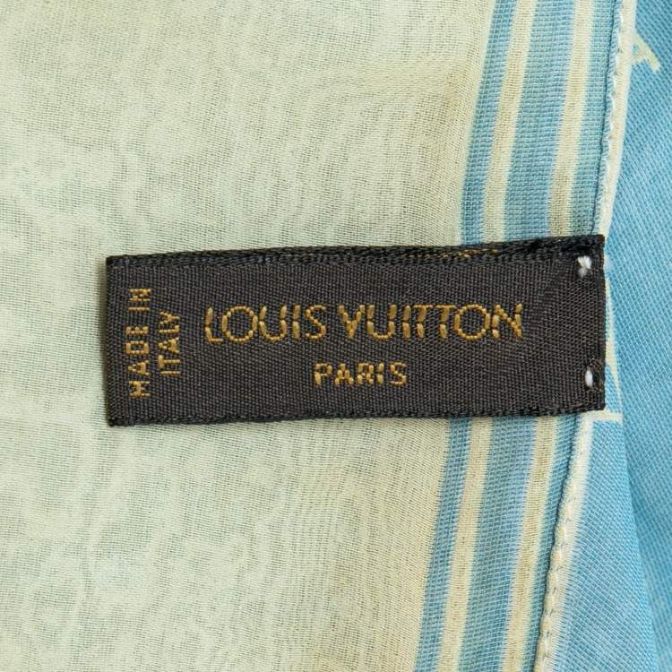 Pre Owned Louis Vuitton Blue & Yellow Monogram Jacquard Silk Scarf