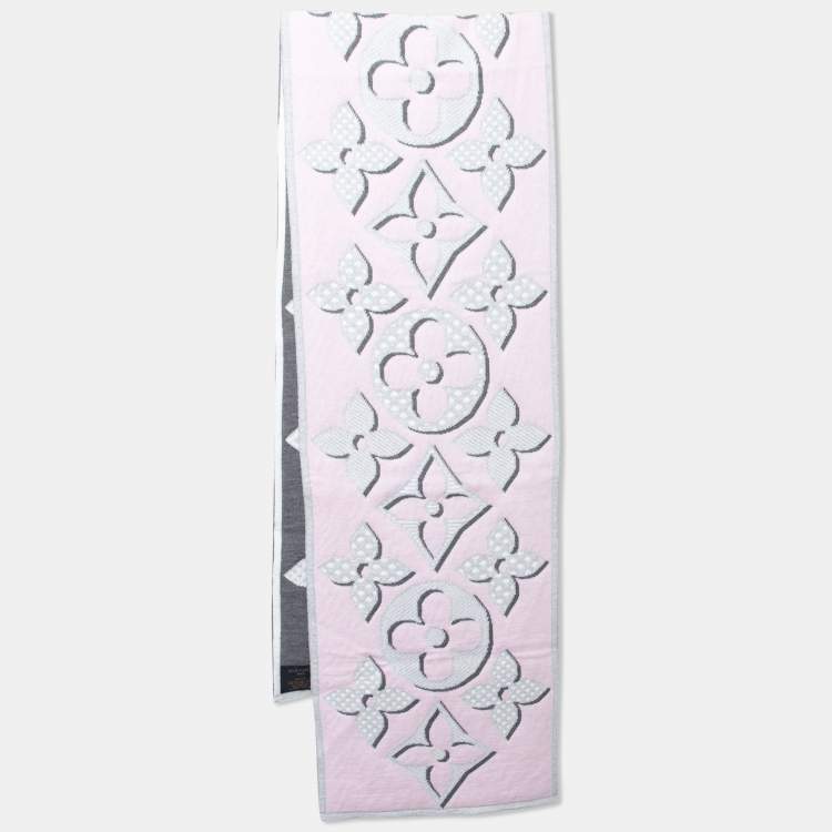 Pre Owned Louis Vuitton Pink Giant Pop Monogram Intarsia Wool Muffler 