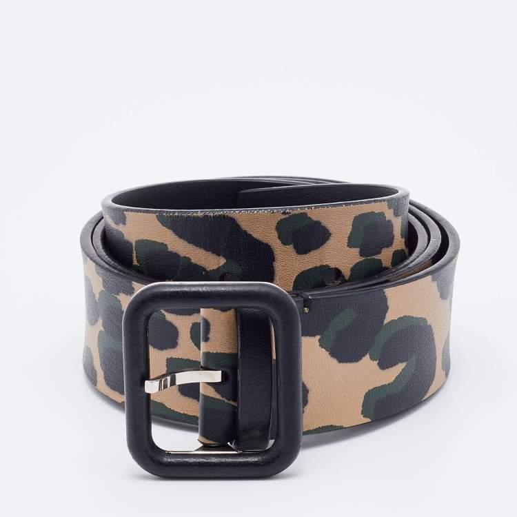 Pre Owned Louis Vuitton Multicolor Leopard Print Leather Buckle Belt 80 CM
