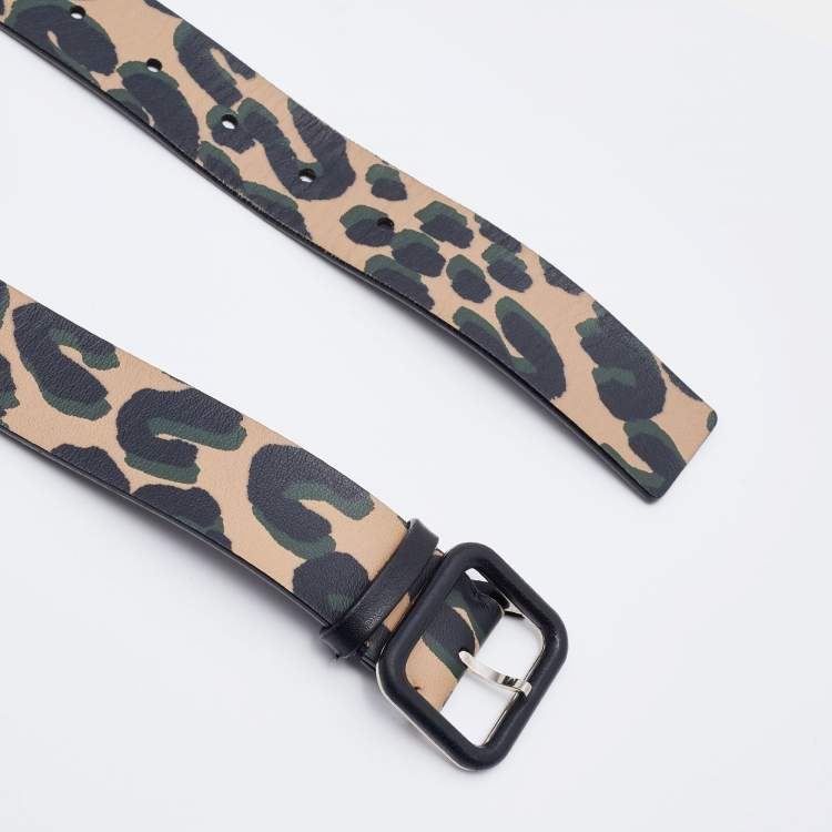 Pre Owned Louis Vuitton Multicolor Leopard Print Leather Buckle Belt 80 CM
