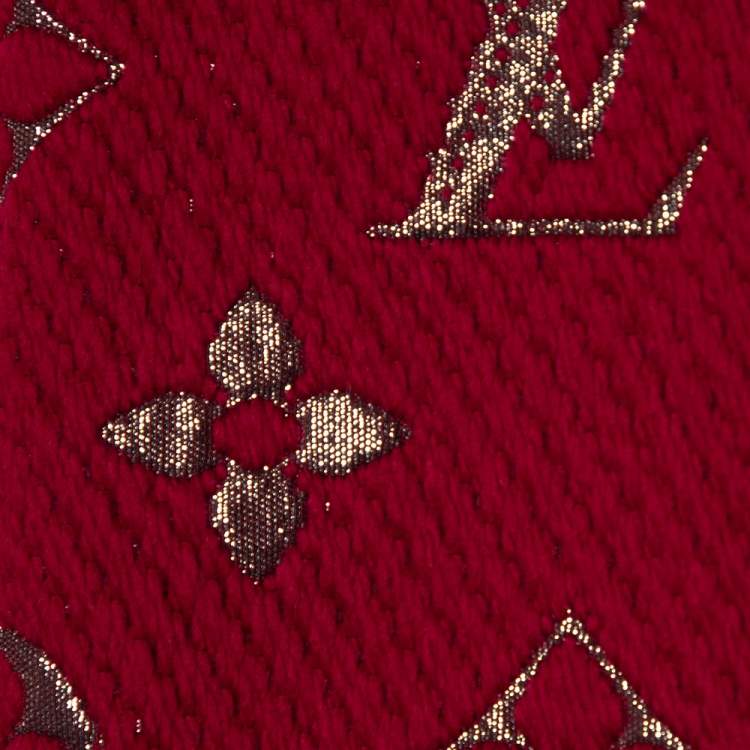 Pre Owned Louis Vuitton Red Logomania Wool & Silk Shine Scarf
