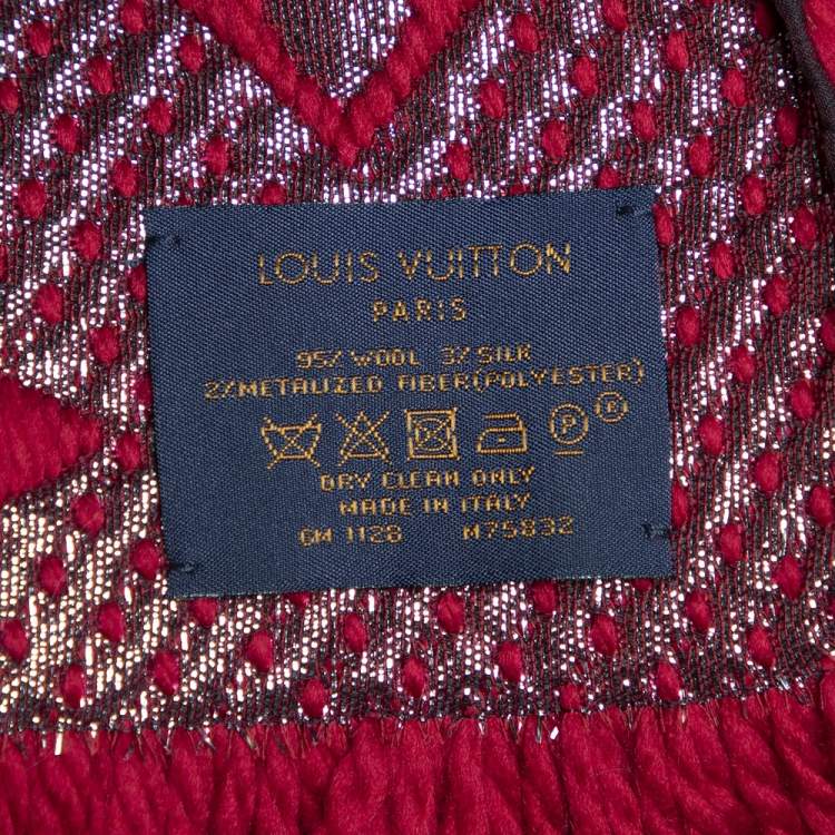 Pre Owned Louis Vuitton Red Logomania Wool & Silk Shine Scarf