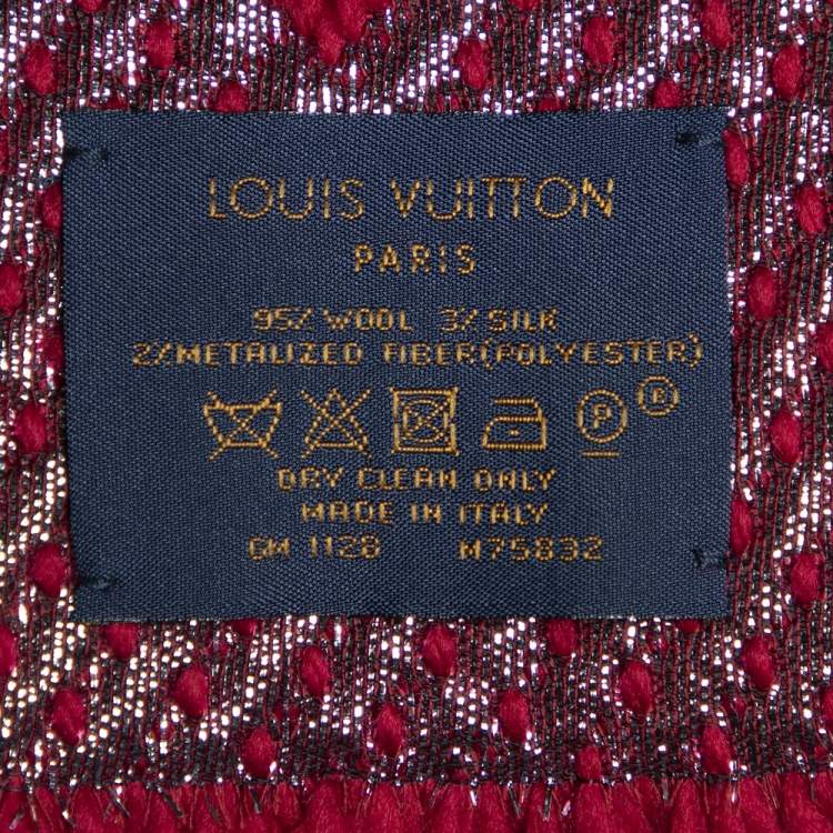 Pre Owned Louis Vuitton Red Logomania Wool & Silk Shine Scarf