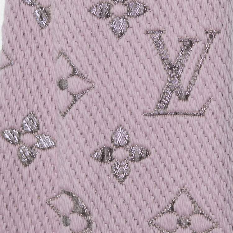 Pre Owned Louis Vuitton Pink Logomania Wool & Silk Shine Scarf