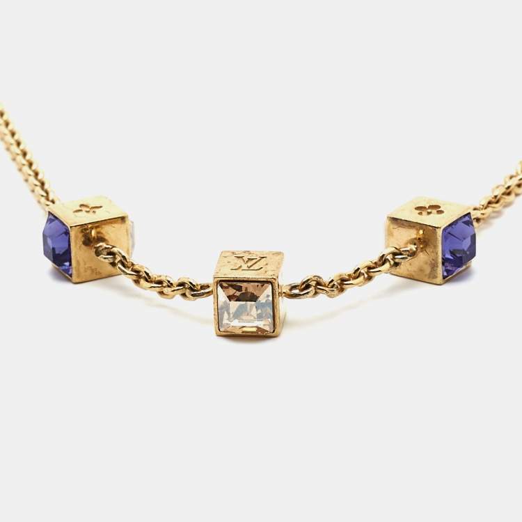 Pre Owned Louis Vuitton Gold Tone Gamble Crystal Necklace