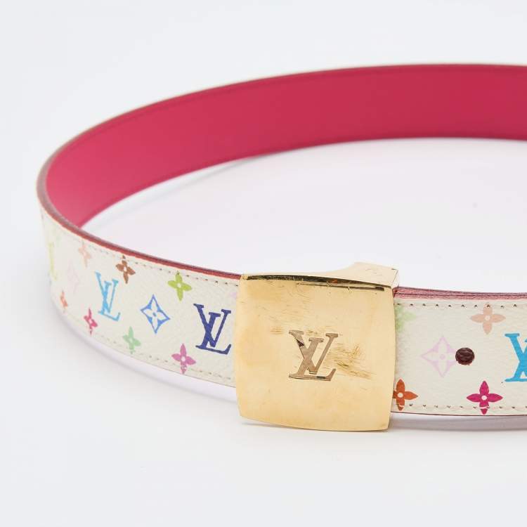 Pre Owned Louis Vuitton White Multicolore Monogram Canvas Buckle Belt 80CM
