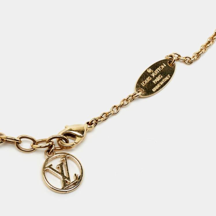 Pre Owned Louis Vuitton Essential V  Crystals Gold Tone Chain Necklace