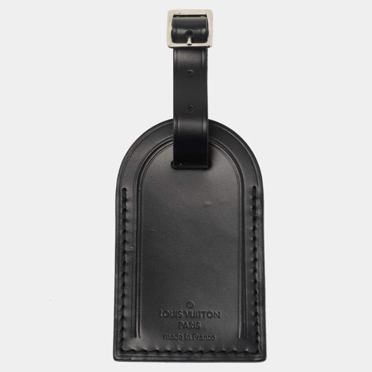 Pre Owned Louis Vuitton Black Leather Luggage Name Tag