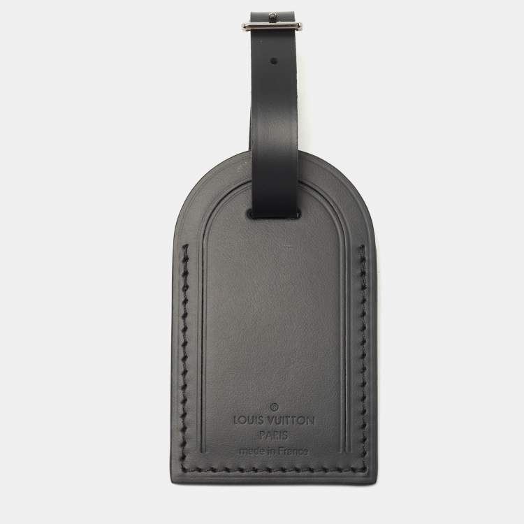 Pre Owned Louis Vuitton Black Leather Luggage Name Tag