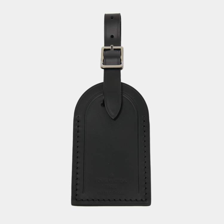Authentic Louis Vuitton Small Matte Black Luggage Tag Leather w/ K