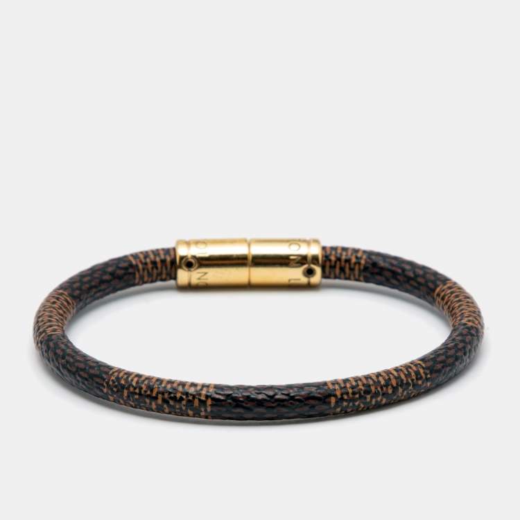 Pre Owned Louis Vuitton Keep It Canvas Gold Tone Bracelet
