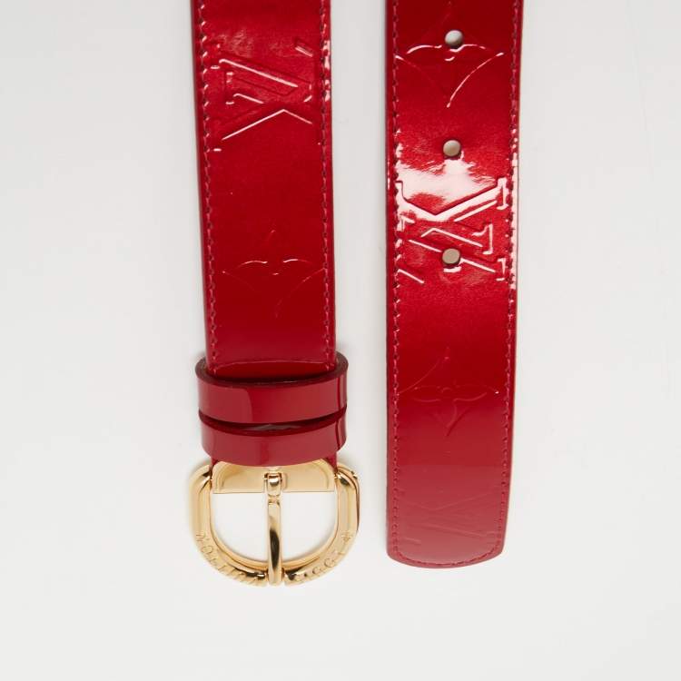 Pre Owned Louis Vuitton Pomme D'Amour Monogram Vernis Buckle Belt 80CM