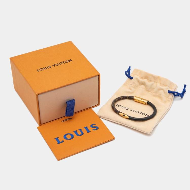 Pre Owned Louis Vuitton Daily Confidential Canvas Leather Gold Tone Metal Bracelet