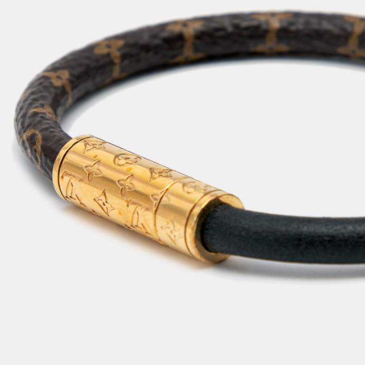 Pre Owned Louis Vuitton Daily Confidential Canvas Leather Gold Tone Metal Bracelet