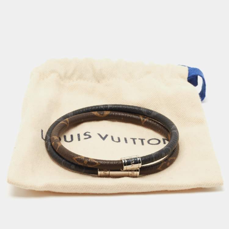 Pre Owned Louis Vuitton Keep It Double Canvas Silver Tone Wrap Bracelet