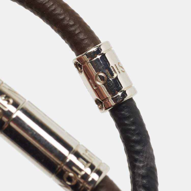 Pre Owned Louis Vuitton Keep It Double Canvas Silver Tone Wrap Bracelet