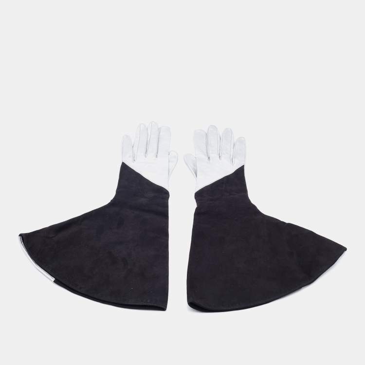 Louis Vuitton Black & Silver Suede & Leather Gloves S Louis