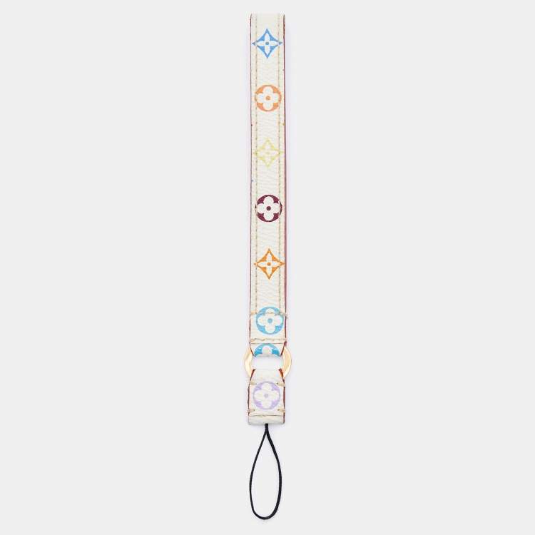 Pre Owned Louis Vuitton White Logo Printed Leather Phone Charm