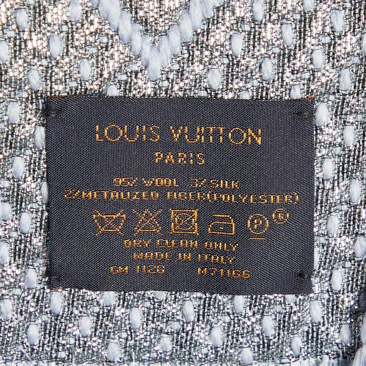 Pre Owned Louis Vuitton Blue Wool Silk Logomania Shine Scarf