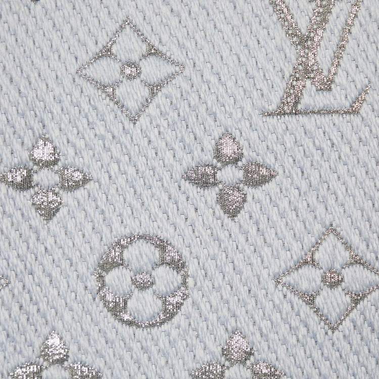 Pre Owned Louis Vuitton Blue Wool Silk Logomania Shine Scarf