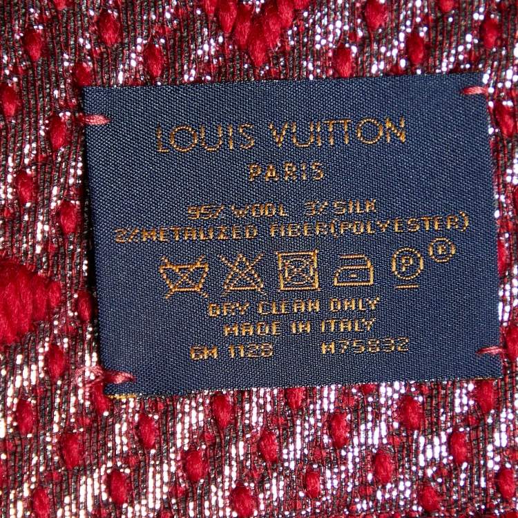 Pre Owned Louis Vuitton Red Wool Silk Logomania Shine Scarf
