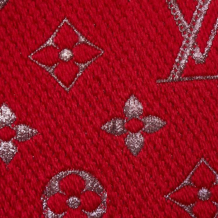 Pre Owned Louis Vuitton Red Wool Silk Logomania Shine Scarf