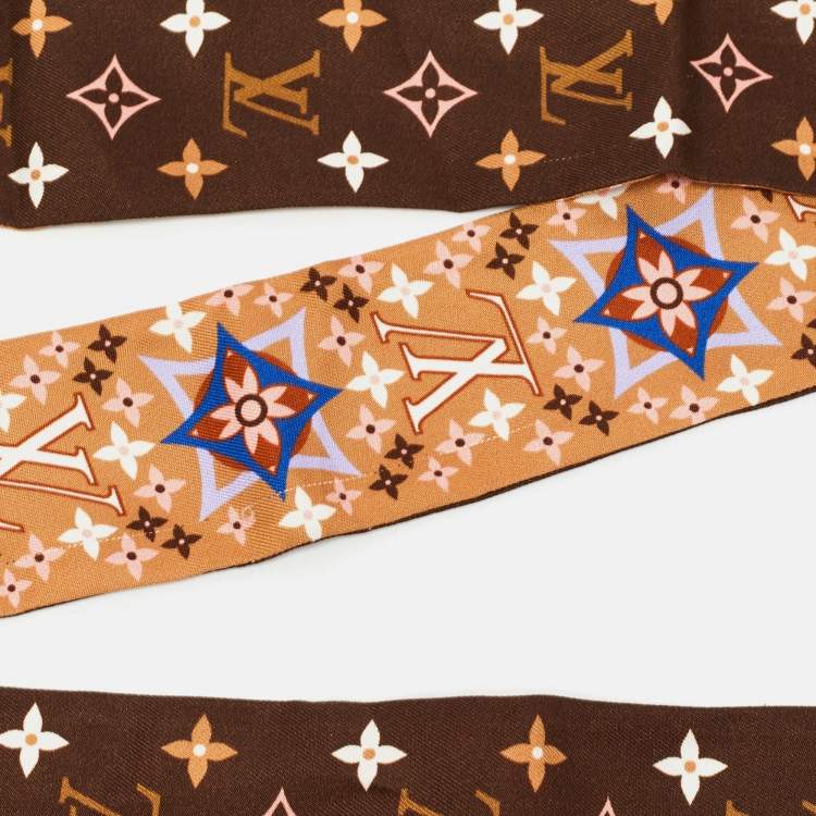 Pre Owned Louis Vuitton Brown/Beige Flowers Forever Silk Bandeau