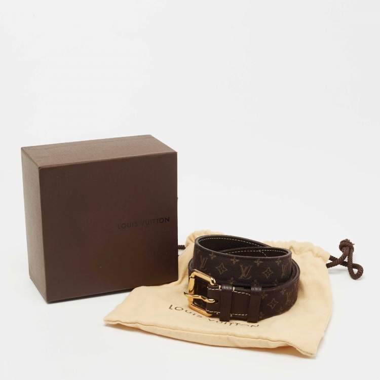 Pre Owned Louis Vuitton Ebene Monogram Mini Lin Canvas Buckle Belt 