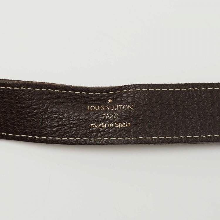 Pre Owned Louis Vuitton Ebene Monogram Mini Lin Canvas Buckle Belt 