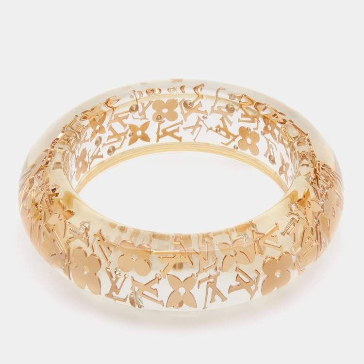 Pre Owned Louis Vuitton Gold Tone Monogram inclusion Bangle