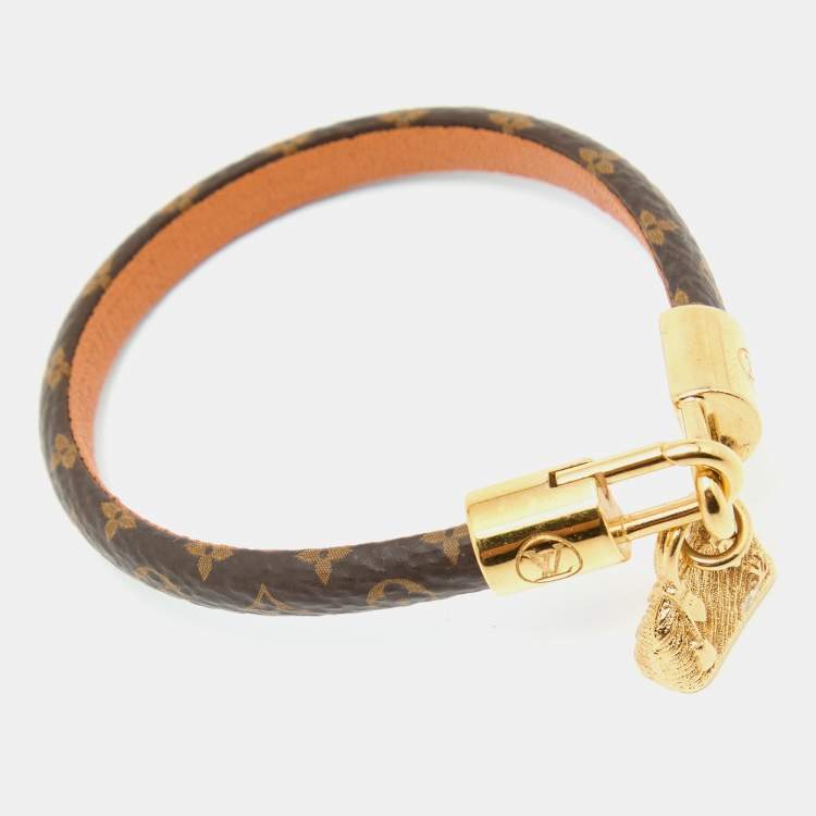 Pre Owned Louis Vuitton Alma Brown Canvas Gold Tone Charm Bracelet 