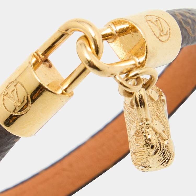 Pre Owned Louis Vuitton Alma Brown Canvas Gold Tone Charm Bracelet 