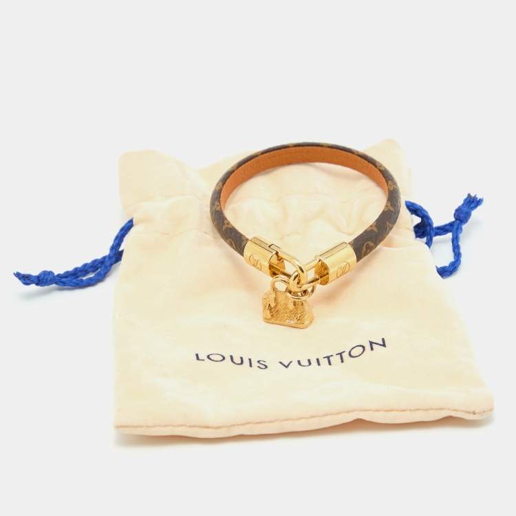 Pre Owned Louis Vuitton Alma Brown Canvas Gold Tone Charm Bracelet 