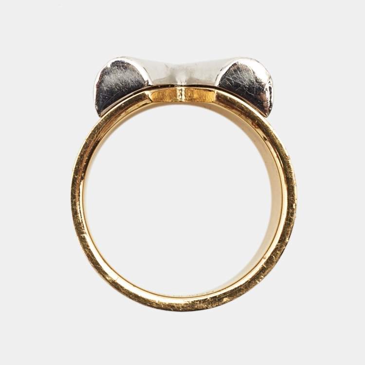 Pre Owned Louis Vuitton Two Tone Essential V Band Ring Size M