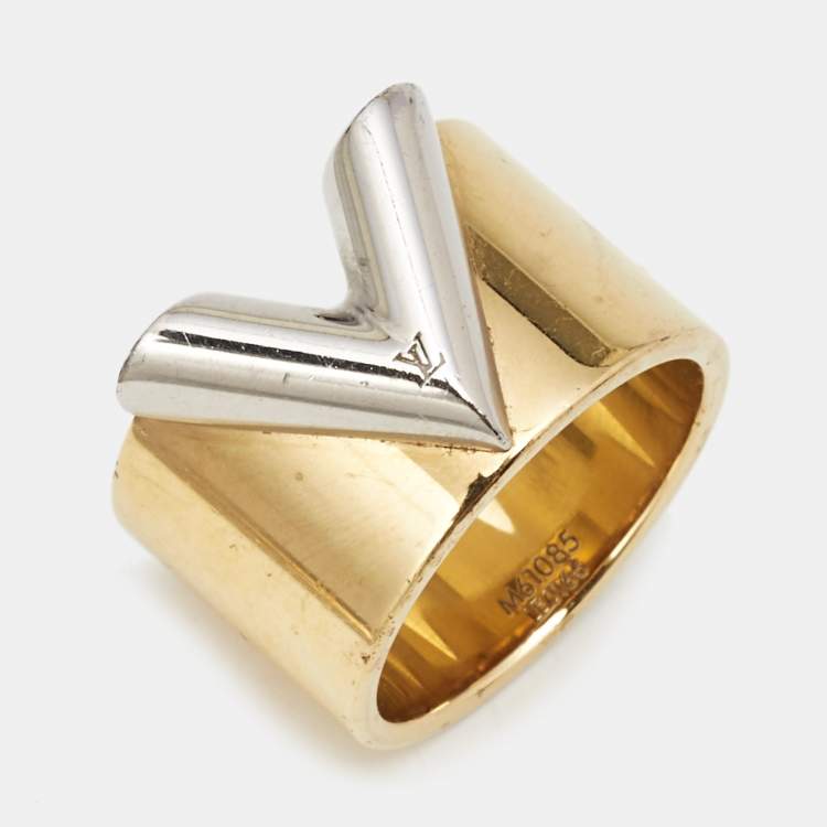 Pre Owned Louis Vuitton Two Tone Essential V Band Ring Size M