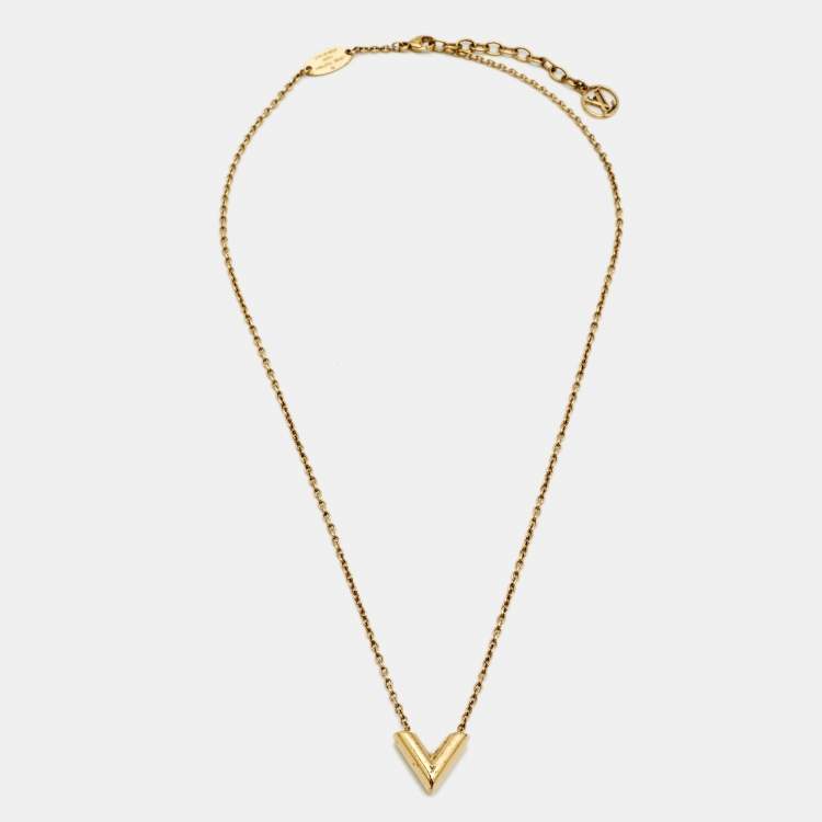 Louis Vuitton Silver/Gold Metal Essential V Necklace - Yoogi's Closet
