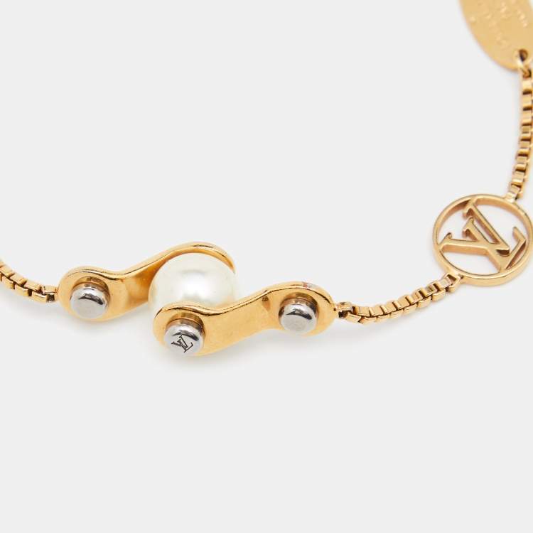 Pre Owned Louis Vuitton Speedy Faux Pearl Gold Tone Bracelet