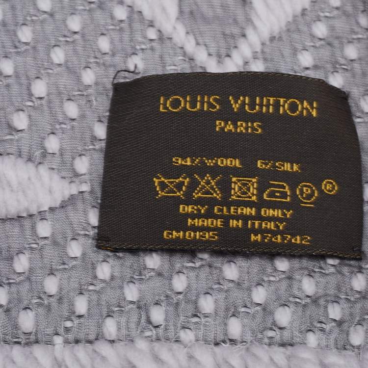 Pre Owned Louis Vuitton Pearl Grey Wool Silk Logomania Scarf