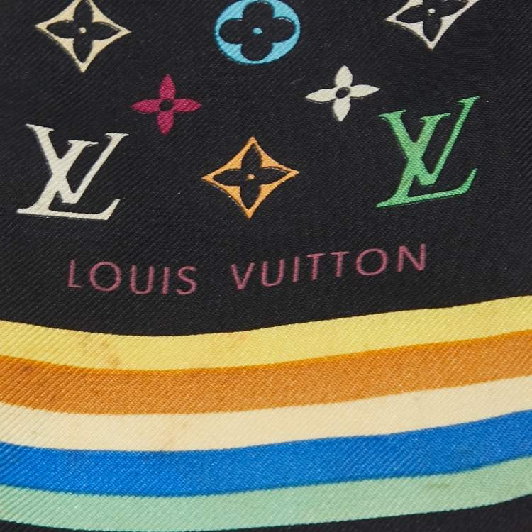 Pre Owned Louis Vuitton Black Multicolor Monogram Print Silk Bandeau
