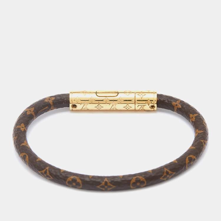 Pre Owned Louis Vuitton Brown Monogram Canvas Gold Tone Confidential Bracelet