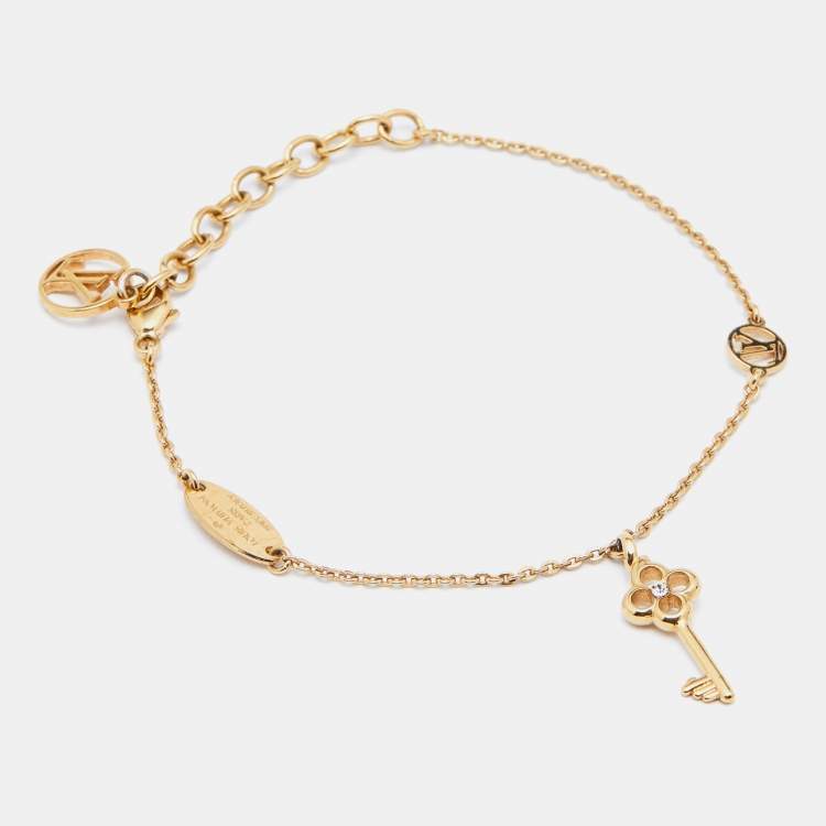 Pre Owned Louis Vuitton Lady Lucky Key Supple Crystal Gold Tone Bracelet