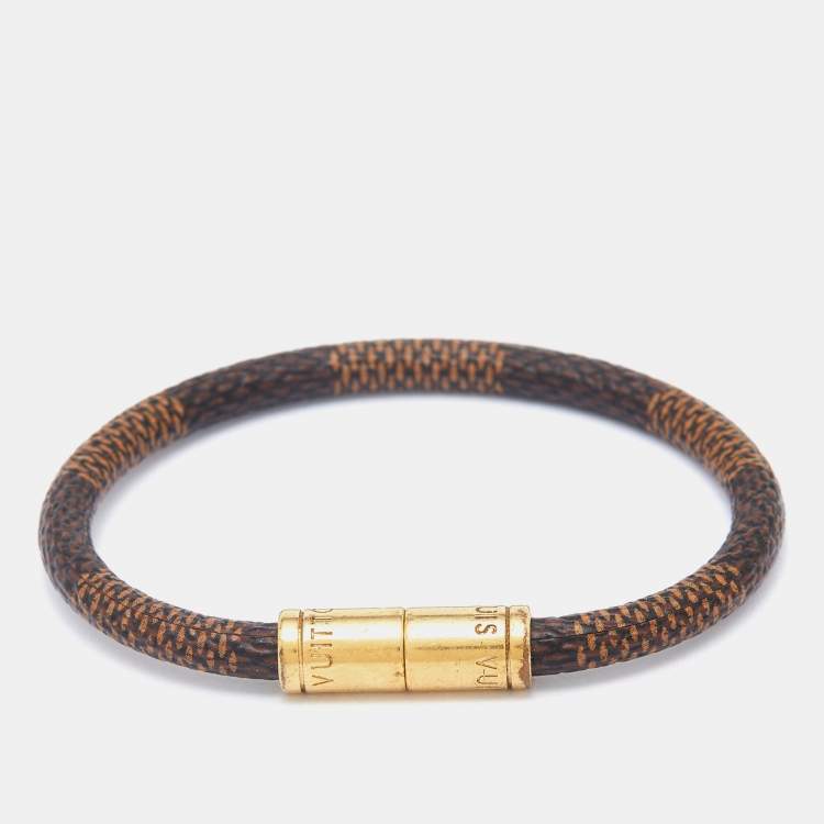 Louis Vuitton Gold Tone Damier Ebene Leather Keep It Bracelet