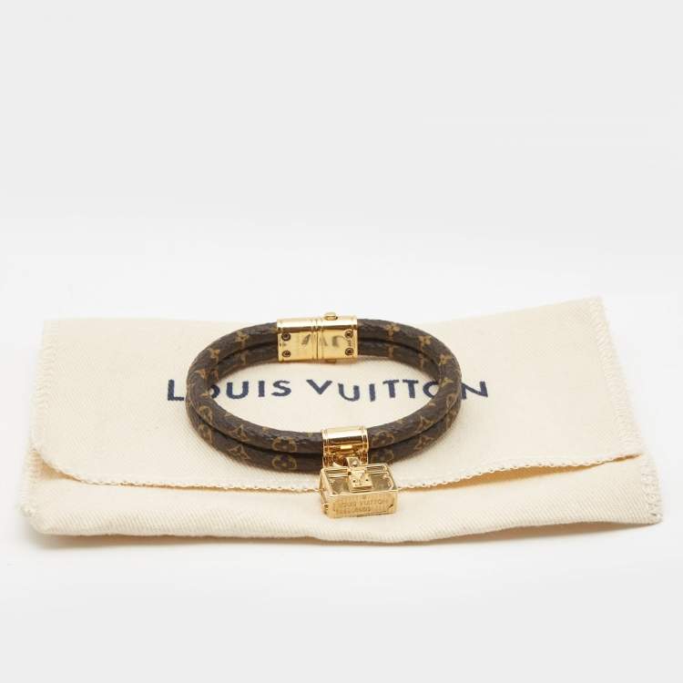 Pre Owned Louis Vuitton Keep It Twice Bag Charm Canvas Gold Tone Bracelet