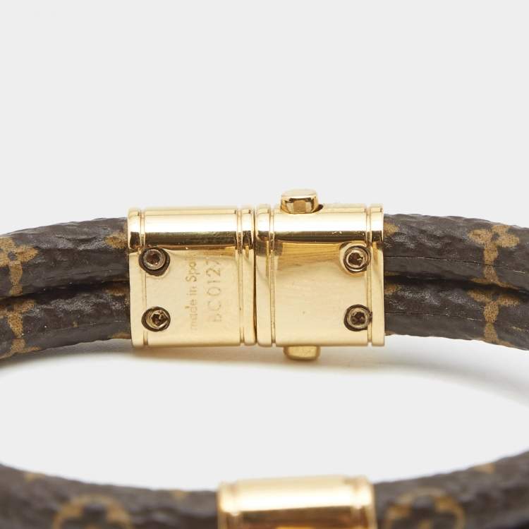 Pre Owned Louis Vuitton Keep It Twice Bag Charm Canvas Gold Tone Bracelet