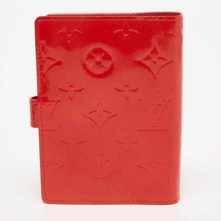 Pre Owned Louis Vuitton Red Monogram Vernis Small Ring Agenda Cover