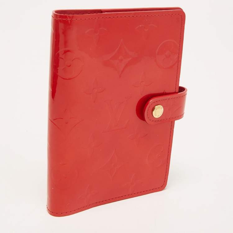 Pre Owned Louis Vuitton Red Monogram Vernis Small Ring Agenda Cover