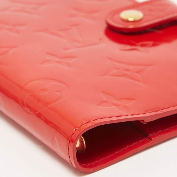Pre Owned Louis Vuitton Red Monogram Vernis Small Ring Agenda Cover