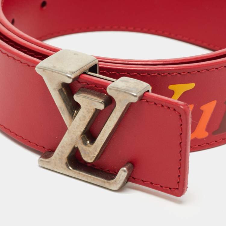 Pre Owned Louis Vuitton Red Leather LV New Wave Belt 85CM
