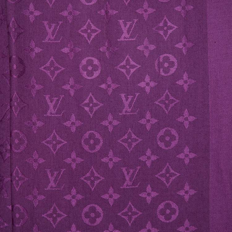 Pre Owned Louis Vuitton Purple Monogram Wool & Silk Shawl