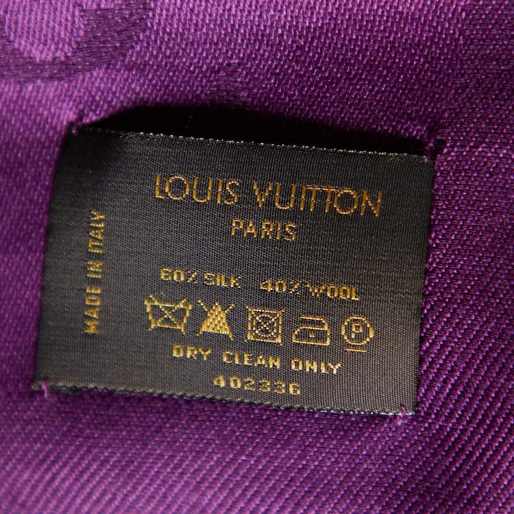 Pre Owned Louis Vuitton Purple Monogram Wool & Silk Shawl
